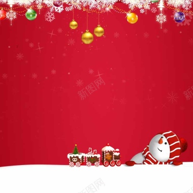 红色雪地圣诞节雪人主图背景