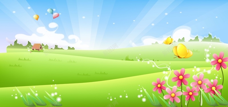 春天浪漫草地花朵蝴蝶卡通矢量背景eps设计背景_88icon https://88icon.com 卡通 房屋 手绘 春天 气球 浪漫 海报banner 矢量背景素材 童趣 花朵 草地 蝴蝶 矢量图