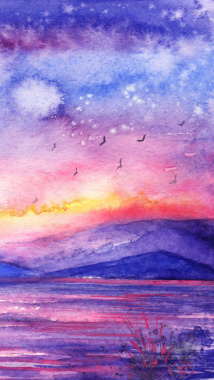 紫色梦幻天空手绘背景背景