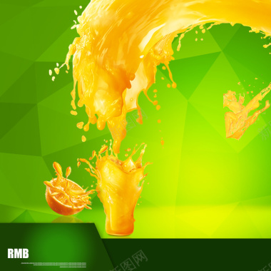 飞溅果汁榨汁机绿色PSD分层主图背景背景