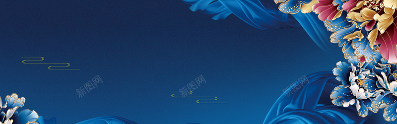 蓝色精致中国风牡丹背景psd设计背景_88icon https://88icon.com 丝绸 中国风 渐变 牡丹 祥云 精致 蓝色 蓝色背景 质感