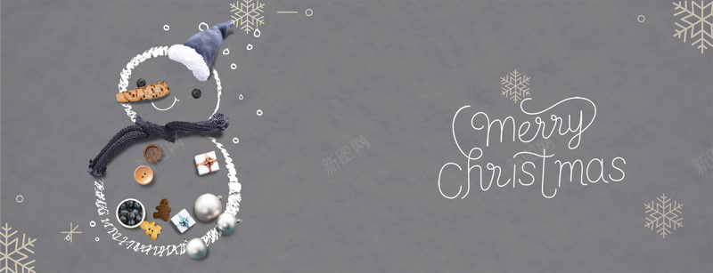 圣诞节雪人卡通灰色banner背景