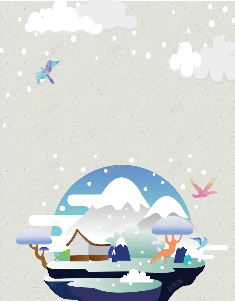 灰色24节气小雪psd设计背景_88icon https://88icon.com 24节气 冬天 冬季 小雪 手绘村庄 村庄 灰色 雪 雪花