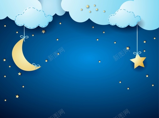 矢量蓝色卡通云层月夜儿童画背景背景