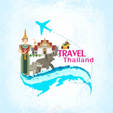 泰国建筑旅游插画背景模板矢量图背景