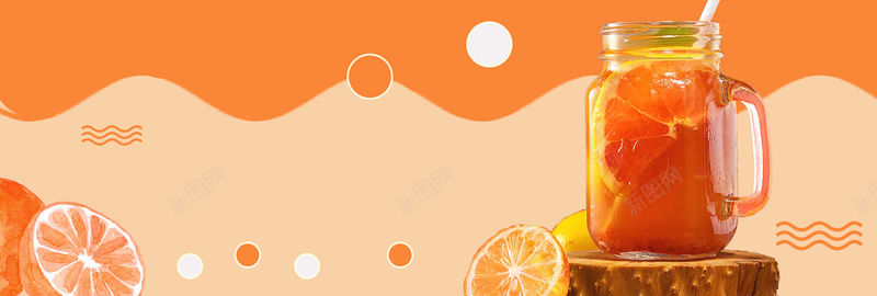 夏季夏日橙汁饮料banner背景