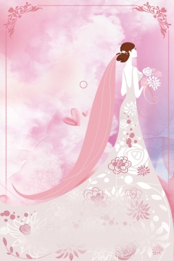 小清新水墨画手绘水彩爱情婚礼婚庆展板背景背景