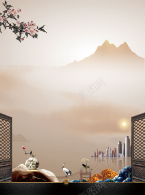 房地产黄色中国风家居促销中式家具海报背景