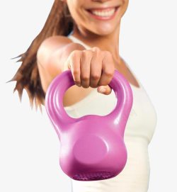 健身美女手拿粉紫色壶铃素材