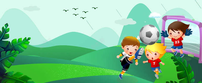 卡通创意踢足球手绘绿色bannerpsd设计背景_88icon https://88icon.com 体育运动 足球 足球俱 足球培训 足球展板 足球广告 足球插画 足球文化 足球海报 足球训练 踢足球