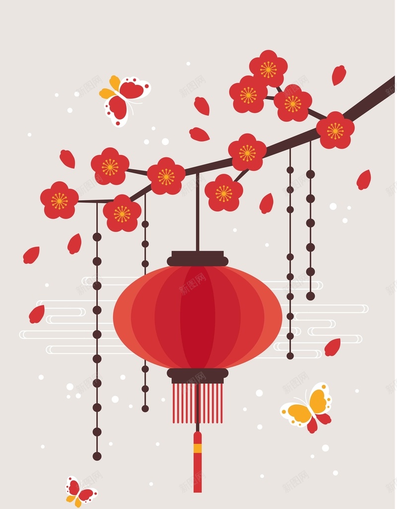 矢量传统新年元素灯笼花卉灰色背景ai设计背景_88icon https://88icon.com 传统 扁平 新年元素 梅花 灯笼 灰色背景 矢量 简约 花卉 矢量图