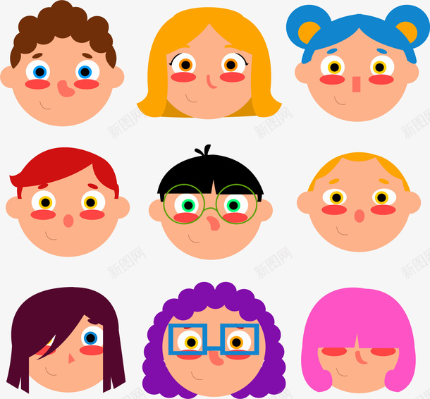 9款可爱红脸蛋儿童头像矢量图ai免抠素材_88icon https://88icon.com 儿童 卡通 可爱 头像 女孩 男孩 瞪眼 红脸蛋 矢量图