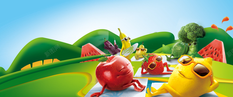 美食卡通童趣绿色淘宝海报背景背景