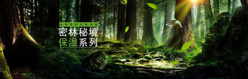 深林bannerjpg设计背景_88icon https://88icon.com 化妆品保湿 大气 护肤品 海报banner 深林 绿色