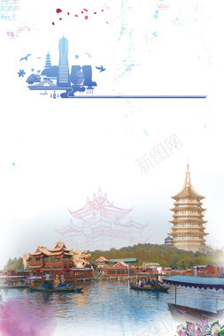 春节旅游白色大气杭州旅游水墨风背景背景
