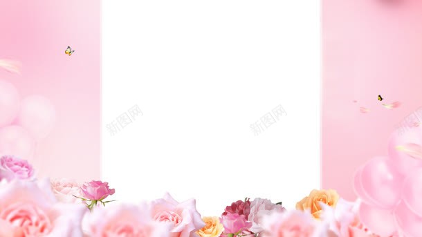 粉色玫瑰花丛海报背景纸张背景