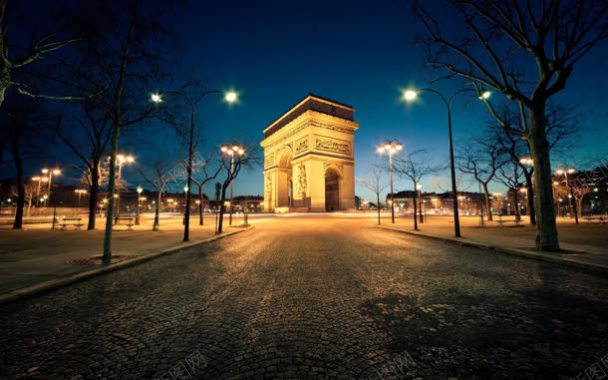 巴黎凯旋门夜景摄影图摄影图片