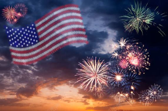 国旗与烟花背景