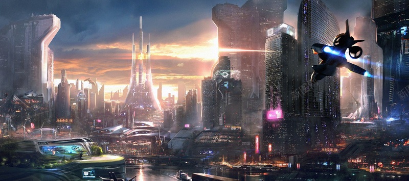 未来城市科幻世界游戏场景banner背景