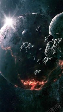 科幻世界末日地球爆炸H5背景背景
