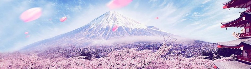 唯美富士山背景banner装饰jpg设计背景_88icon https://88icon.com 几何 唯美 富士山 扁平 梦幻 海报banner 渐变 美丽的富士山 背景banner装饰 花瓣