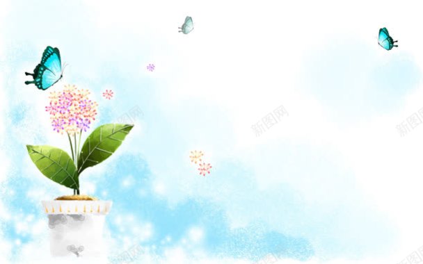天空花朵盆栽蝴蝶背景背景