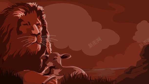 狮子和羔羊油画背景