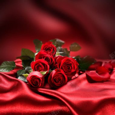 红色玫瑰花浪漫绸带背景
