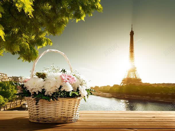 美丽的花盆与铁塔的唯美jpg设计背景_88icon https://88icon.com 图片 美丽 花盆 铁塔