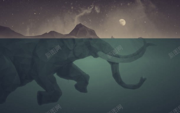 月亮大象潜水有趣创意背景