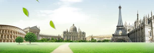 欧式风情背景jpg设计背景_88icon https://88icon.com 埃菲尔铁塔 城堡 清新 落叶