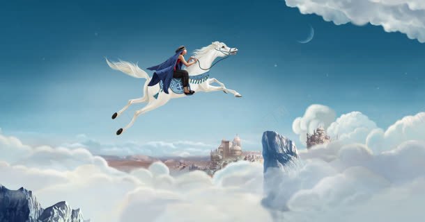梦幻云层上骑马的男人海报背景背景