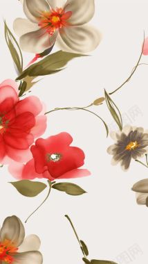 彩绘水墨风格红色花朵背景
