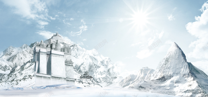 城堡冬天雪乡大气白色海报背景背景