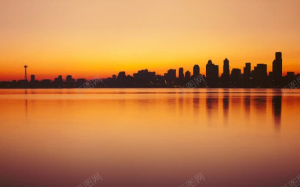 日落水边城市海报背景背景