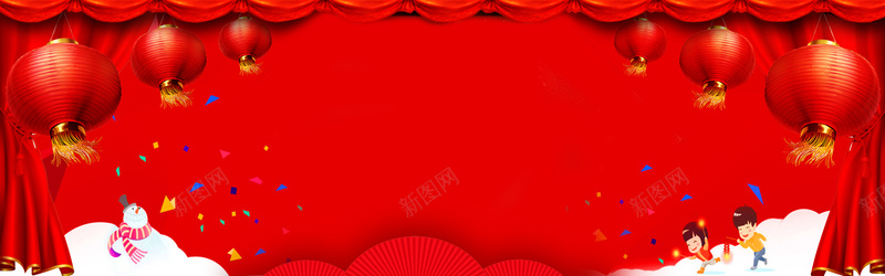新年红灯笼文艺简约红色背景背景