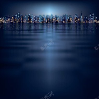 夜下蓝色水面城市背景