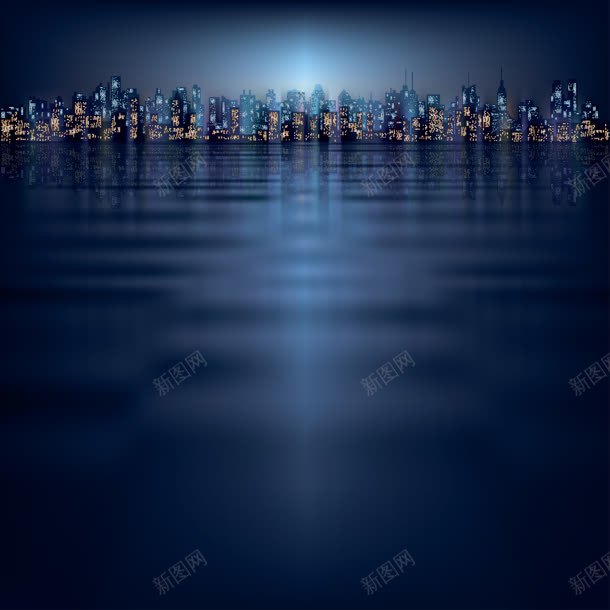 夜下蓝色水面城市jpg设计背景_88icon https://88icon.com 城市 水面 蓝色