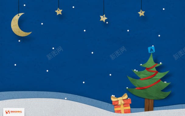 圣诞树月亮蓝色背景背景