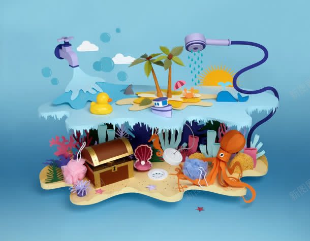 蓝色背景卡通海洋生物jpg设计背景_88icon https://88icon.com 卡通 海洋生物 背景 蓝色