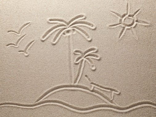 沙滩上画的椰子树太阳背景