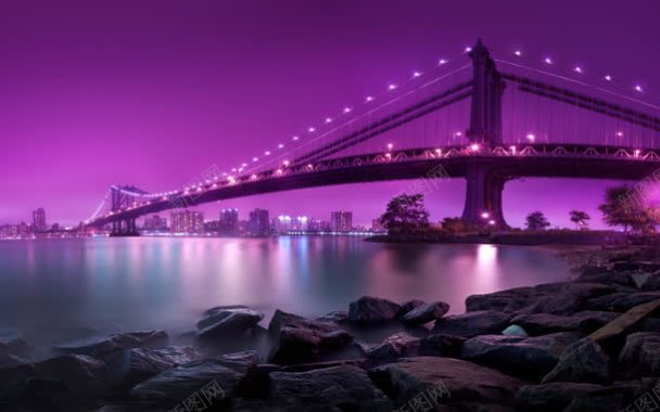 紫色天空河流大桥色彩背景