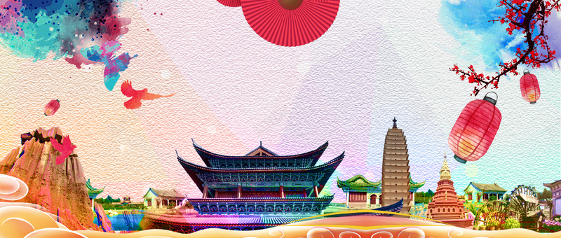 五一劳动节黄金周旅游中国风banner背景