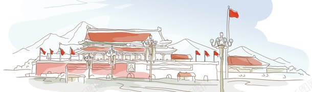 手绘天安门banner创意jpg设计背景_88icon https://88icon.com 广告 海洋 筑群 街道 高大上