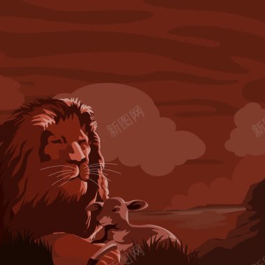 狮子油画背景