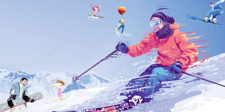 清新冬季滑雪运动PSD分层背景