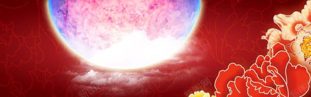 红色月亮牡丹花背景jpg设计背景_88icon https://88icon.com 月亮 牡丹花 红色
