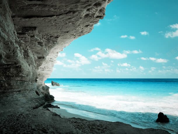 蓝天白云大海山洞jpg设计背景_88icon https://88icon.com 大海 山洞 白云 蓝天