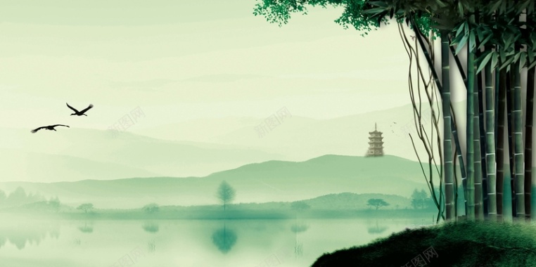 清明节竹林风景广告背景背景