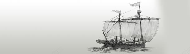 手绘海盗船banner创意jpg设计背景_88icon https://88icon.com 小清新 环保 纯色 色彩 风景